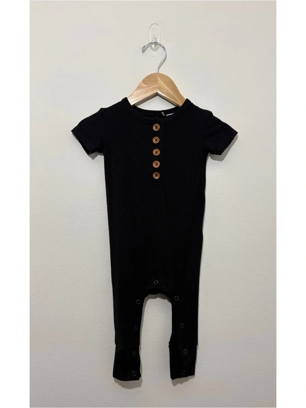 Posh Peanut black ribbed button-detail one piece outfit (9-12 months)
